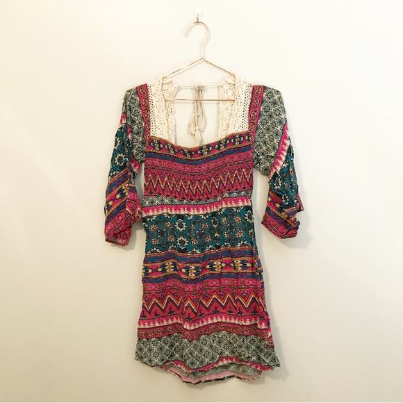 Dejavu boho crochet trim multi color dress size small - Picture 2 of 6